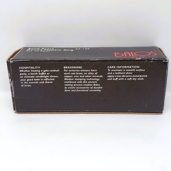 Vintage Balos Brass Napkin Rings in Box Set of 4 Lot Made in India 1983 - Picture 8 of 8